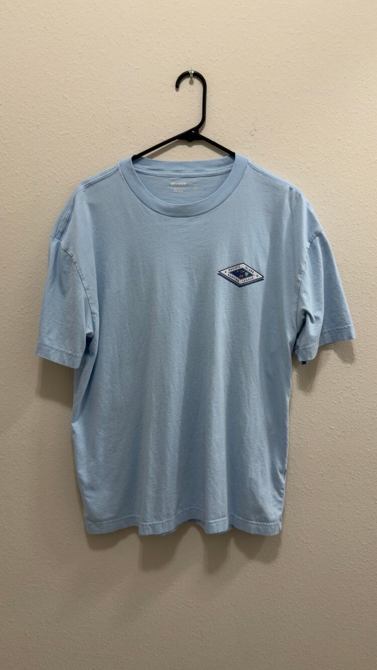 Hollister Hawaii Surf Nationals Graphic T-Shirt Boxy Fit Light Blue Size Large